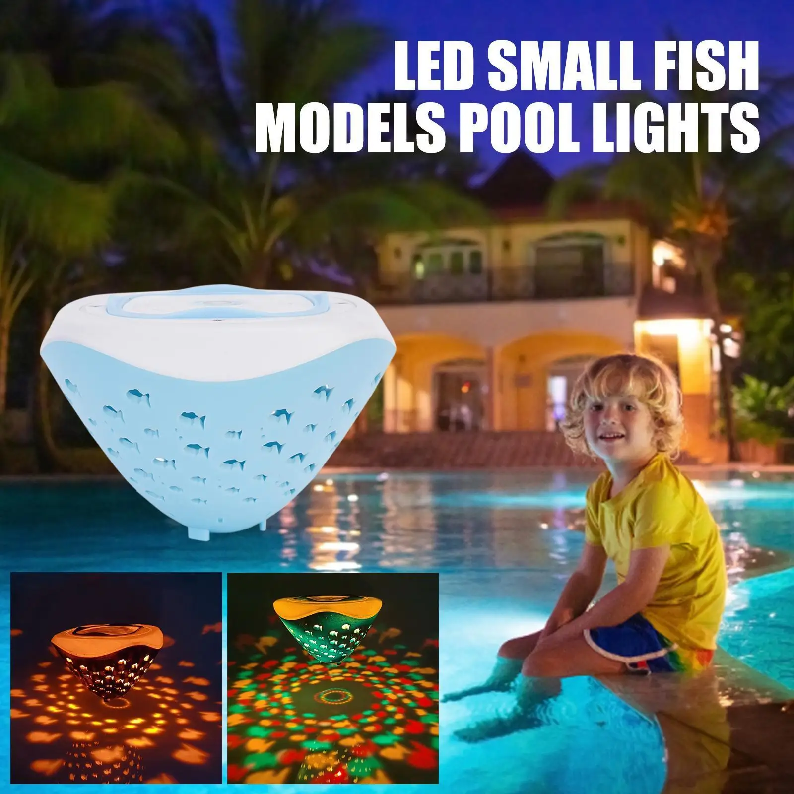 

Floating Pool Lights Fountain Projector Light Fish Pattern Floating Night Lights 4 Colors 5 Modes Operated for Disco Pool Party