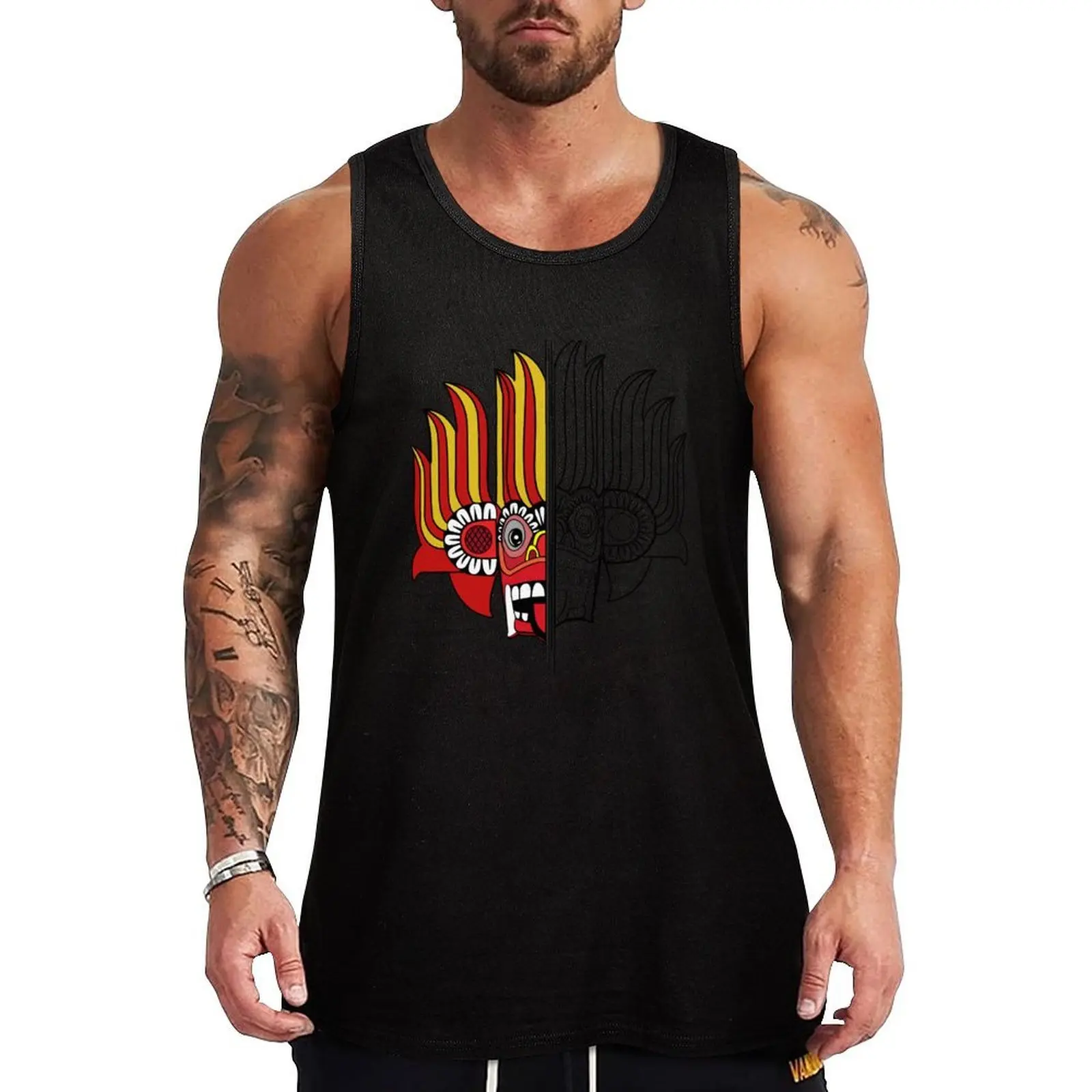 Sri Lankan Cultural Yaka face Mask Tank Top Durable Work Tank Top Outdoor Utility Sleeveless Shirt
