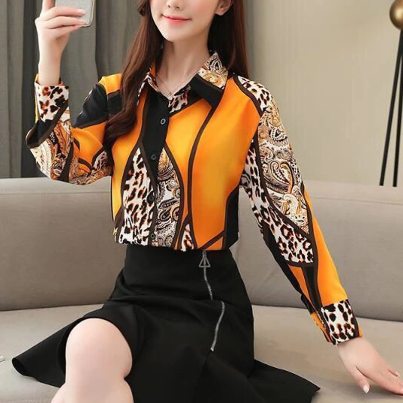 Korean Fashion Leopard Print Office Lady Commute Button Up Shirt 2023Spring Autumn Elegant Long Sleeve Blouse Top Blusas Clothes