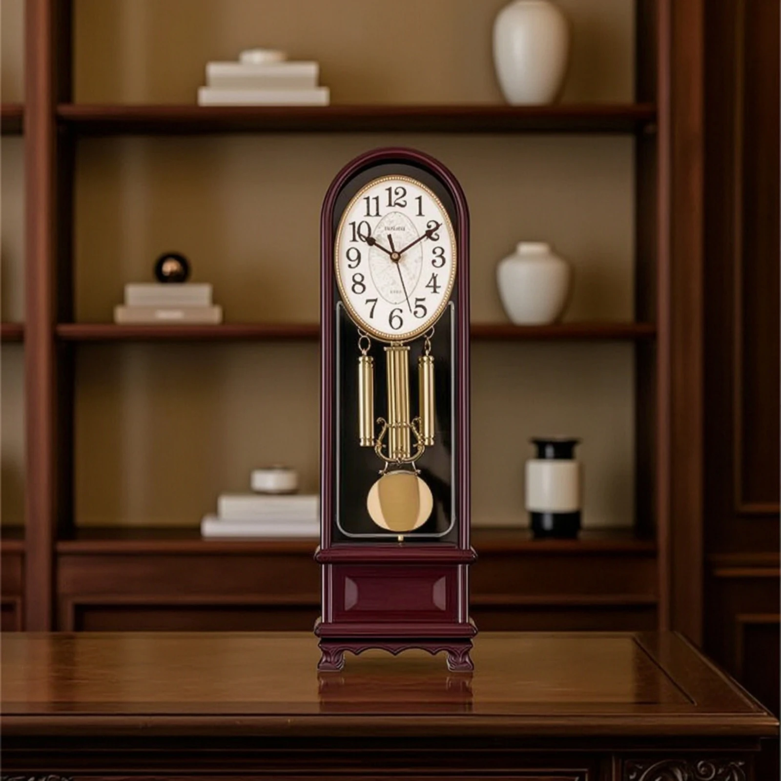 Mantel Clock with Pendulum Elegant Vintage Mantel Clock Decorative Arched for Living Room, Office Desk