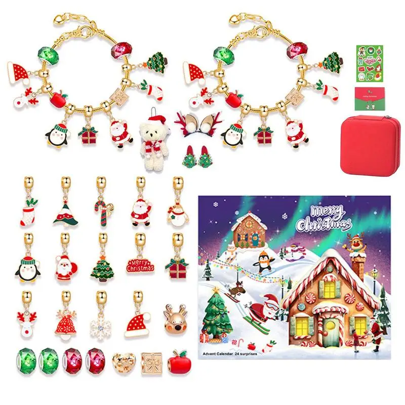 Bracelet Countdown Calendar 24 Days Christmas Calendar Bracelets Kit For Girls 22 Charm Beads Countdown Calendar Jewelry Making