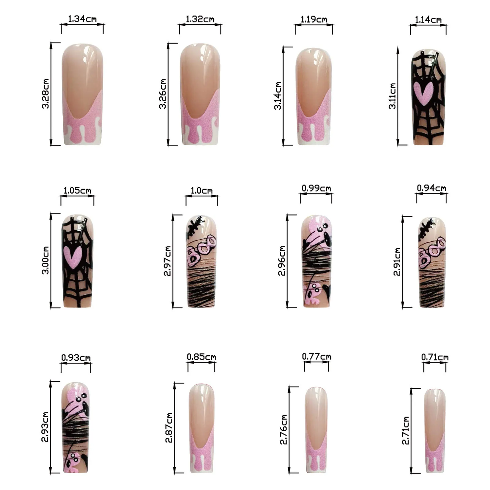 24pcs Long Press-on Nail Halloween Ghost Line Graffiti Resin Artificial Nail for Home Finger Decoration