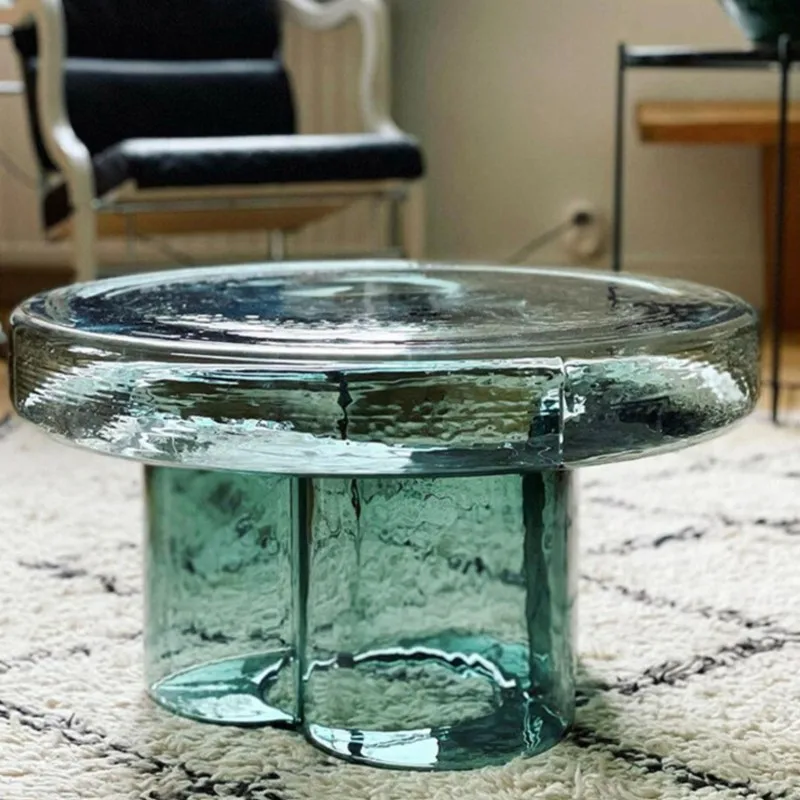 Modern Minimalist Design Transparent Glass Coffee Table Height Combination  As Sofa Edge Table Creative Petal Light Luxury Table