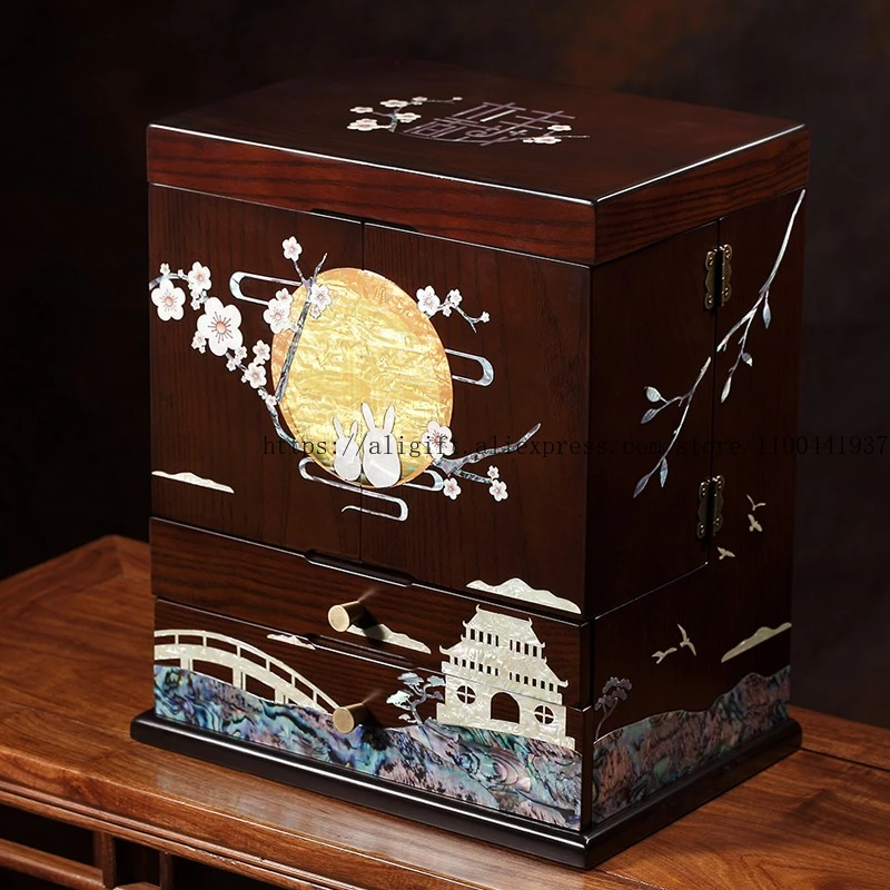 

Premium Raden Jewelry Organizer Spacious Wooden Gift Box with Shell Inlay Sophisticated Present for Mother Grandmother