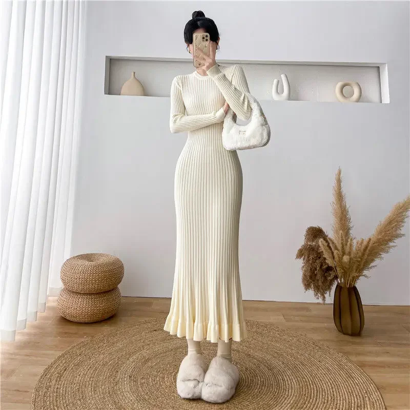 Sukienka damska z dzianiny w stylu koreańskim, obcisła, z efektem rybiego ogona, sukienki szydełkowe dla kobiet, tanie, codzienne, luźne, eleganckie i urocze.