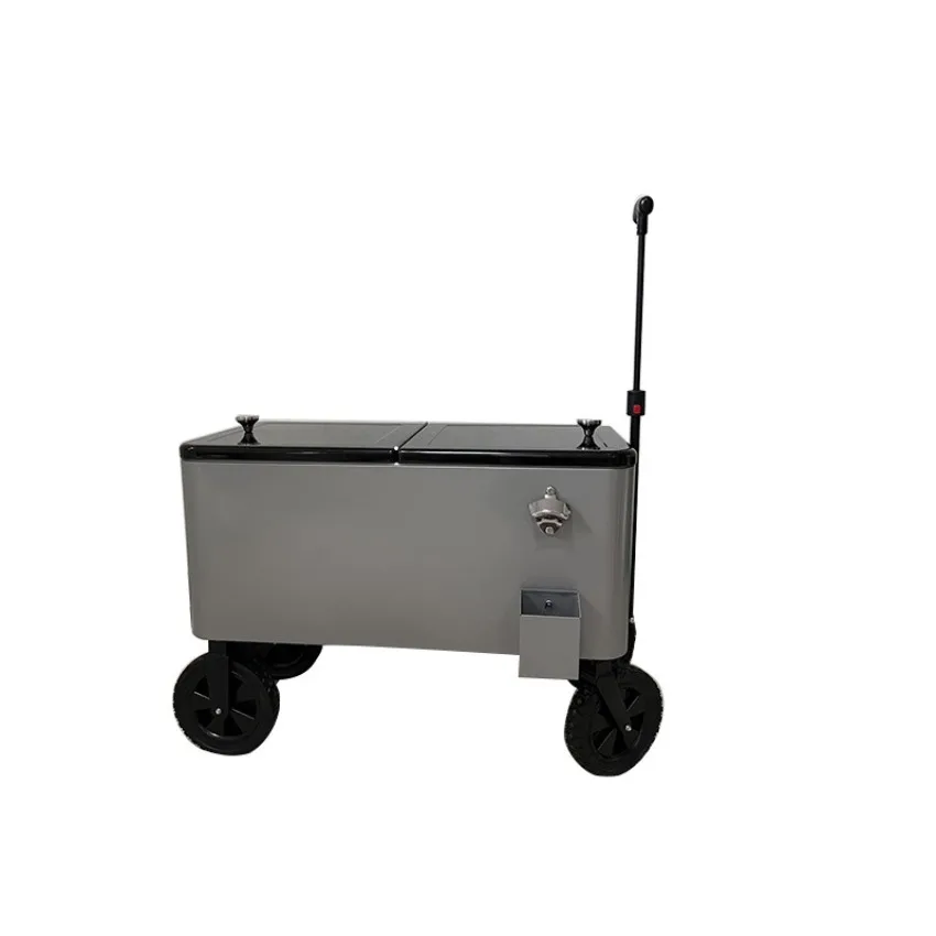 75L Insulated Cooler Trolley With Pull Rod Portable Thick Ice Box For Camping Barbecue Outdoor Use
