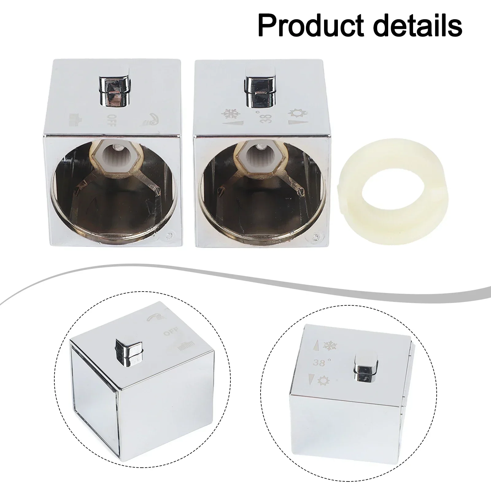 Replacement Pair Square Thermostatic Shower Handle Knobs For SMA Mixer Chrome Finish With Stop Ring And Grub Screw