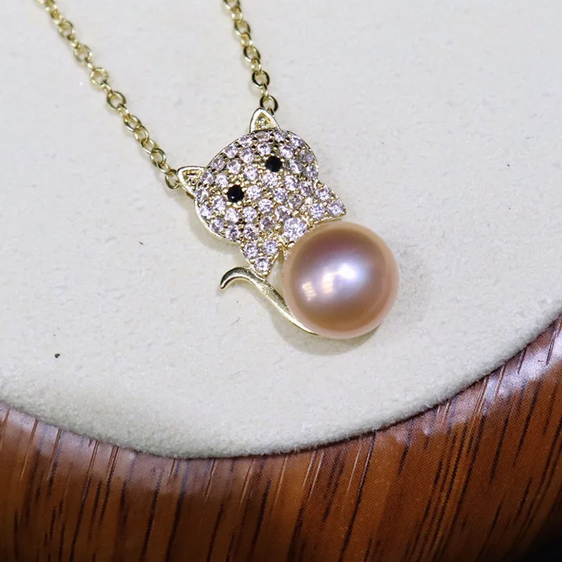 Cat Freshwater Pearl Pendant for Women 8-9mm Fashion Simple Versatile Collarbone Chain Necklace Holiday Gift for Girlfriend 085 6