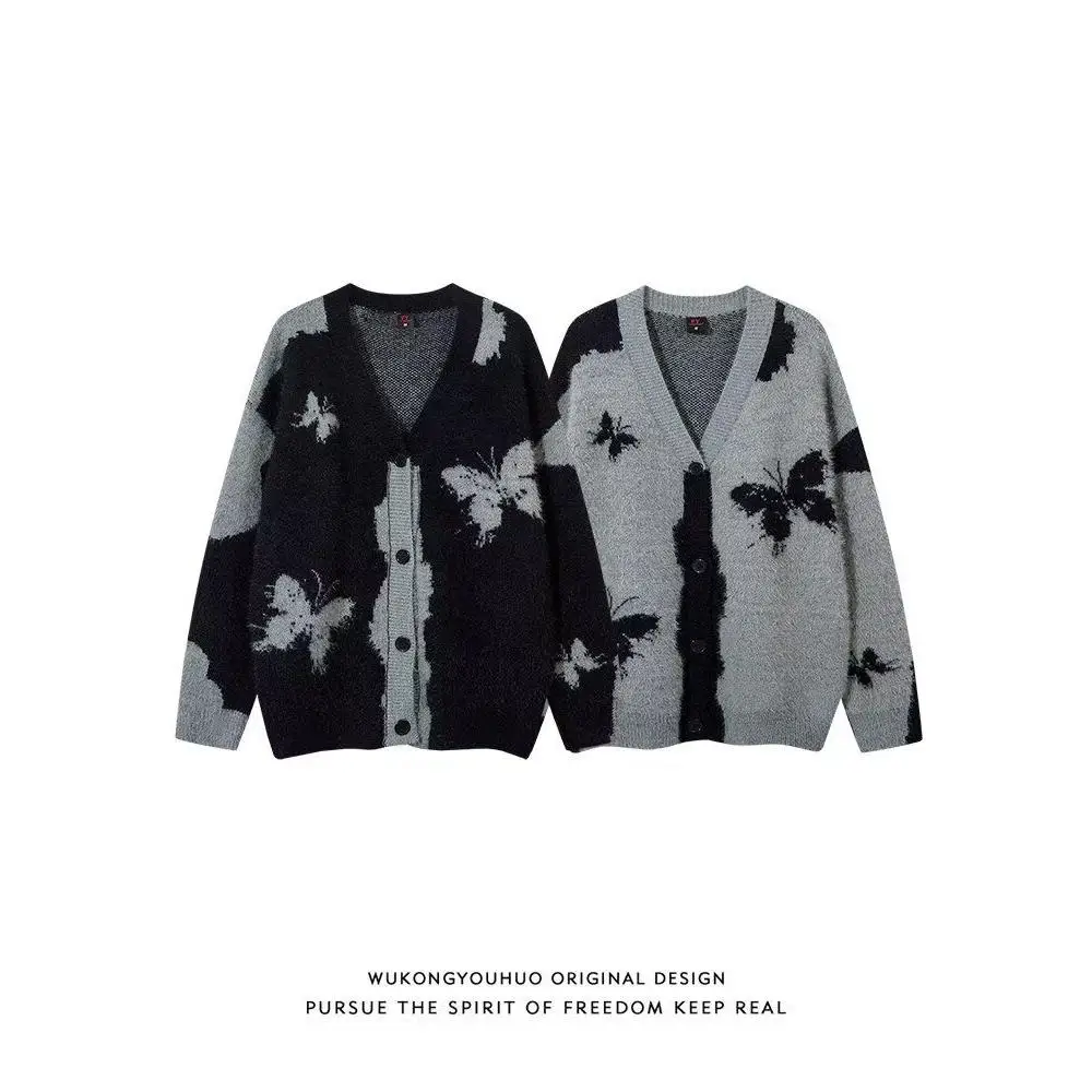 

American Sle V-Ne Knitted Sweater Cardigan Men's Color Casual Loose Fit Winter Outerwear Soft Polyester Fiber