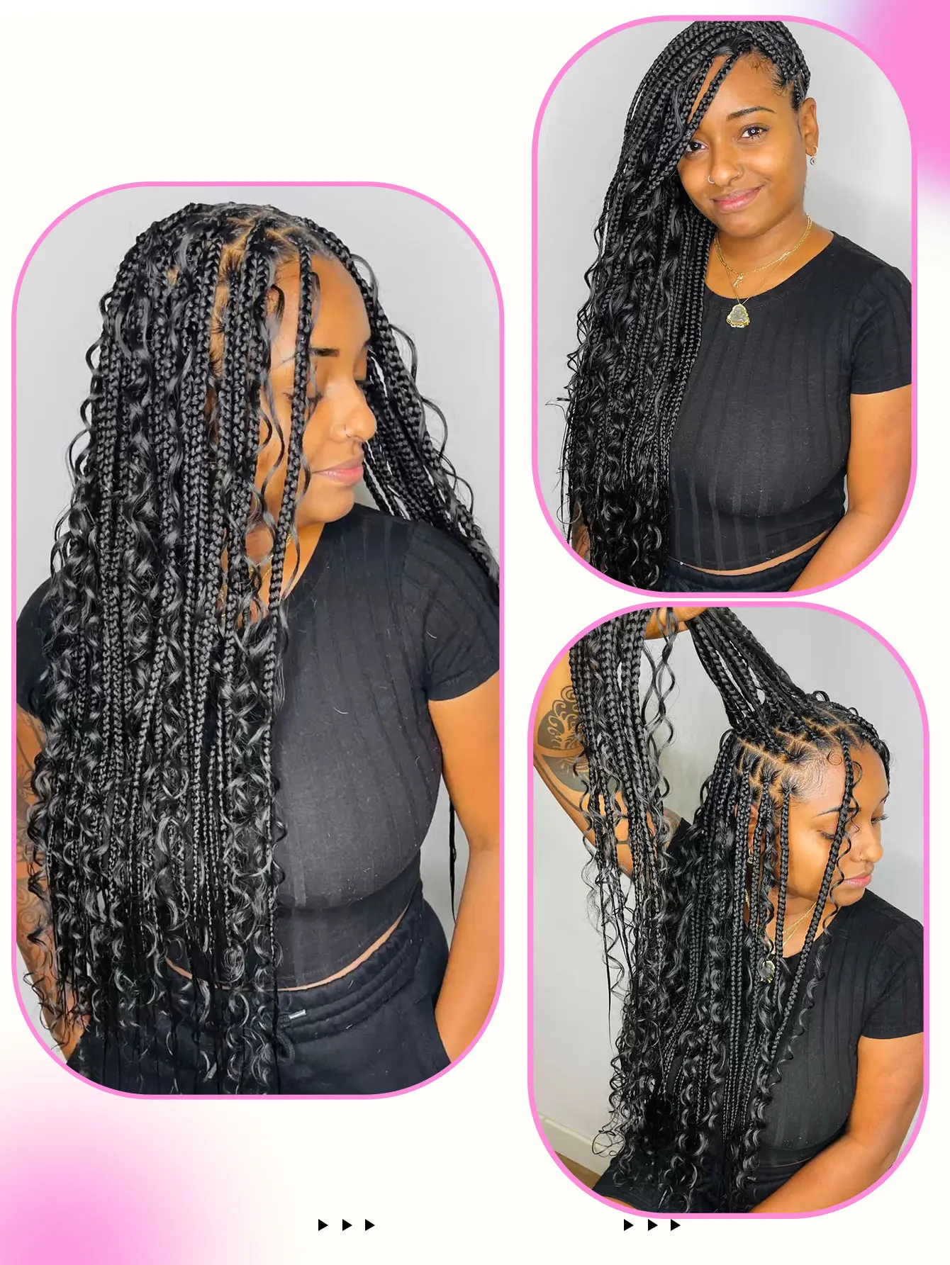 Long Goddess Boho Synthetic Lace Front Braided Wigs Knotless Box Braid Wigs Curls Cornrows Full Lace Braids Wig For Black Women