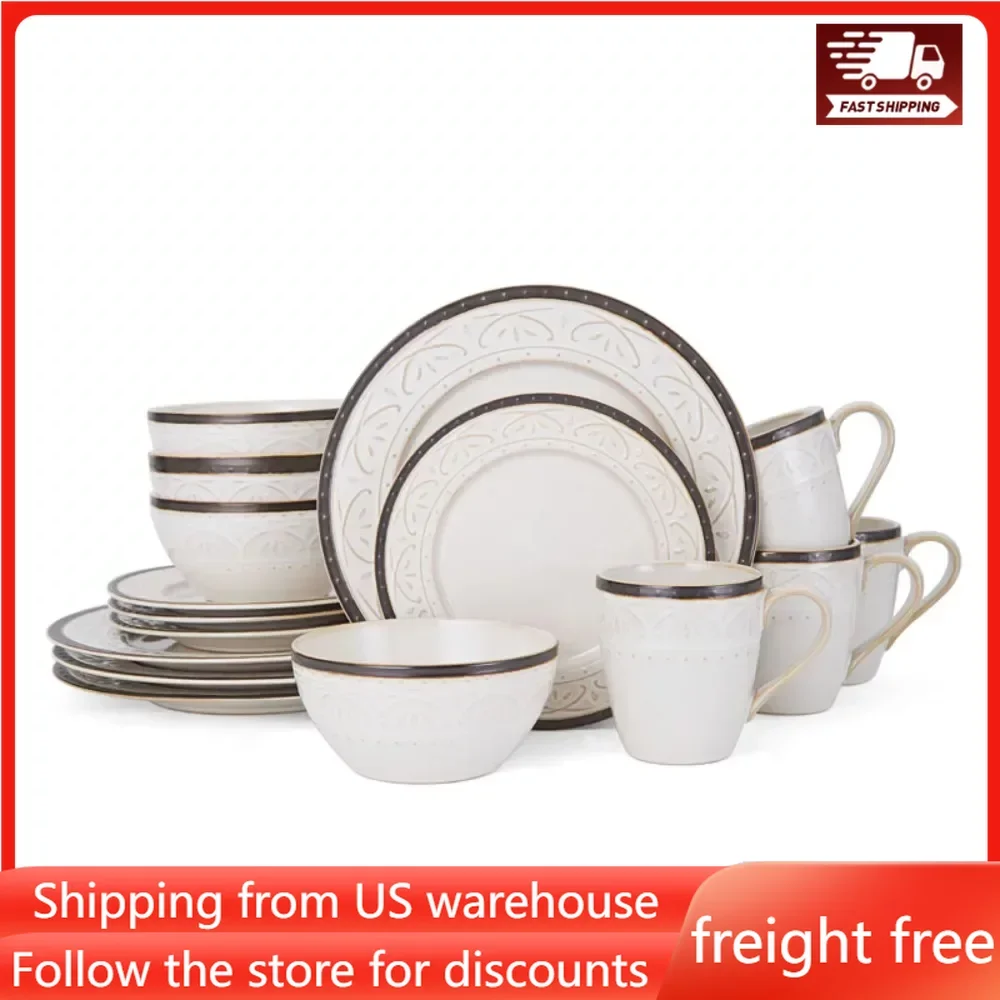 

Tableware Set of Plates Dinner Sets Free Shipping Scroll 16-Piece Stoneware Dinnerware Set Plate Ceramic Dishes to Eat Dish Food