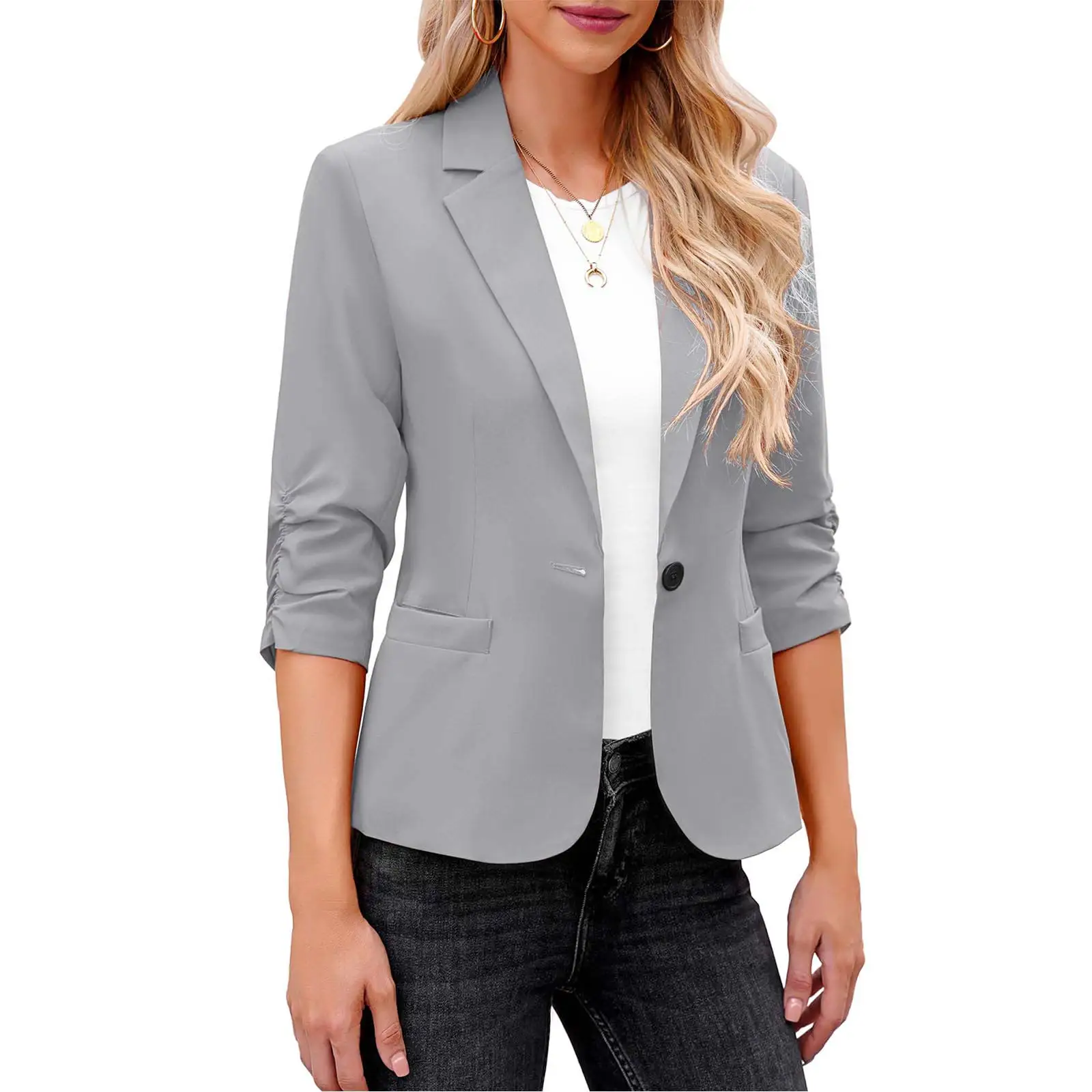 Elegancka damska kurtka kardigan Slim Fit z klapami w jednolitym kolorze Garnitur do pracy w biurze Casual Streetwear Płaszcz Lady Business Blazers