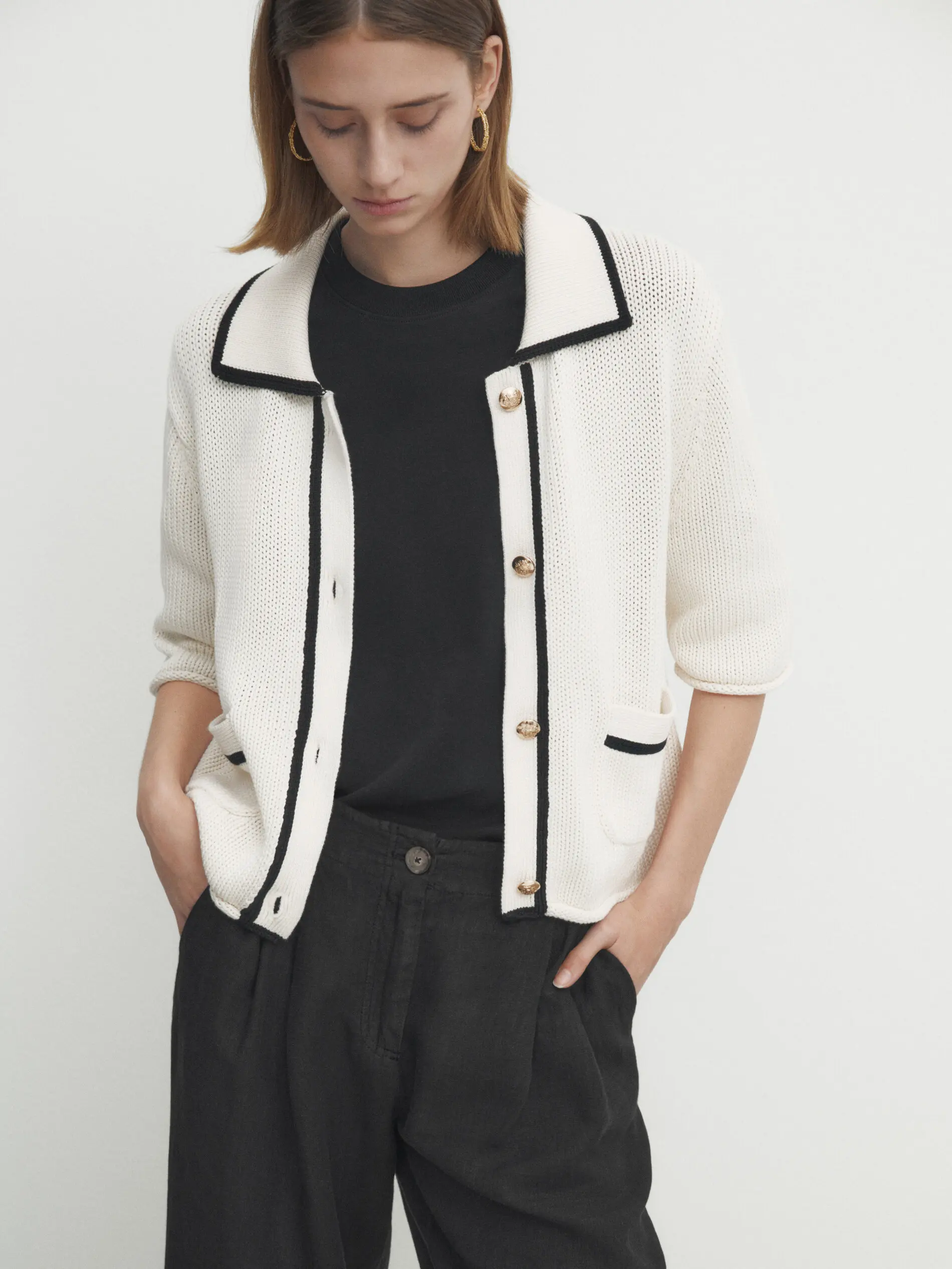 Ethereal MD 2023  autumn new style of Lady knitted cardigan short coat in contrasting colors