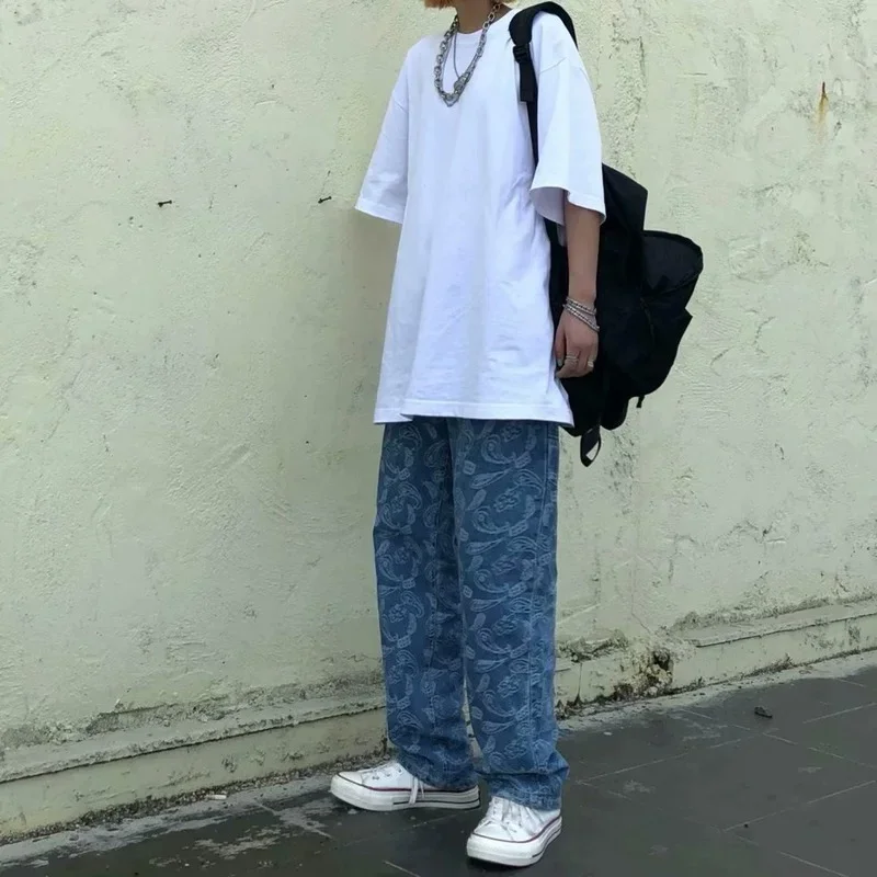 New Street Hip Hop Embroidery Jeans Fashion Loose Straight Leg Retro Men and Women Jeans Punk Loose Jean Women Hip Hop Jean