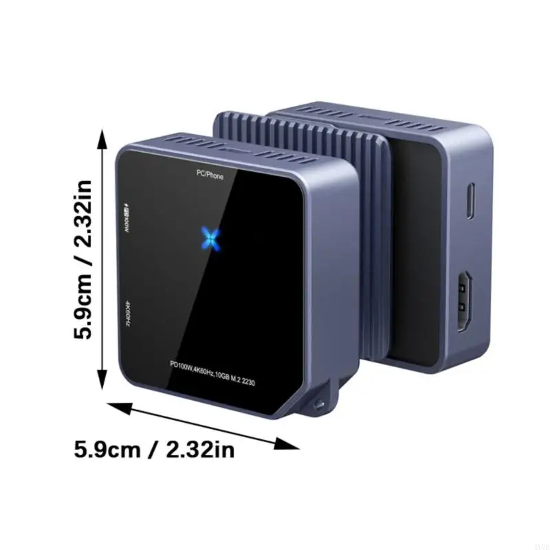 4X7E Glass Reinforced SSDs Enclosure Square Frame 4K Video Transmission PD100W Fast USB 3.2 M.2 2230 Support