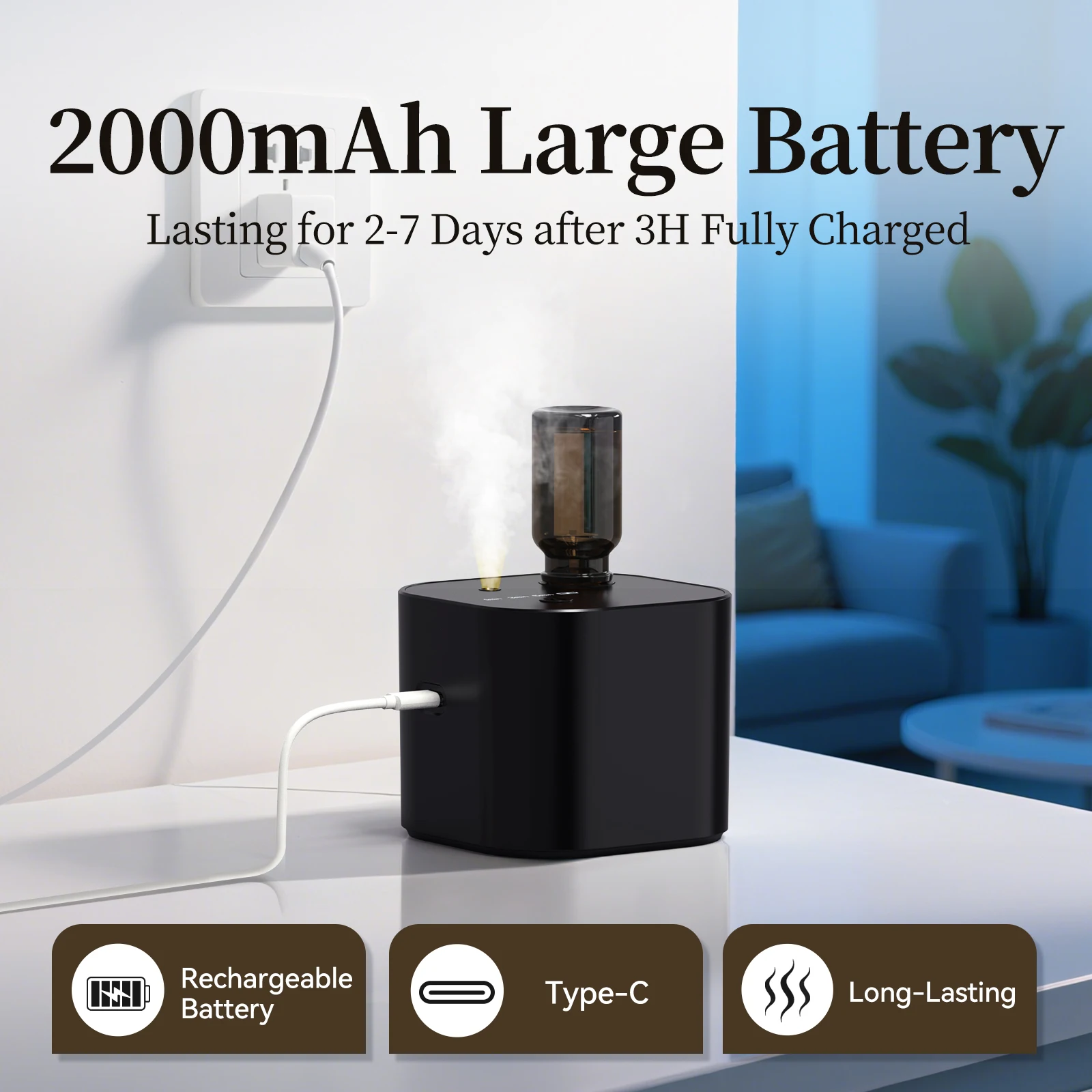 Portable Essential Oil Diffuser Mini Ultrasonic 3 Mist Modes Timer for 200 sq ft Home Office Bedroom Ultra Quiet Aromatherapy​