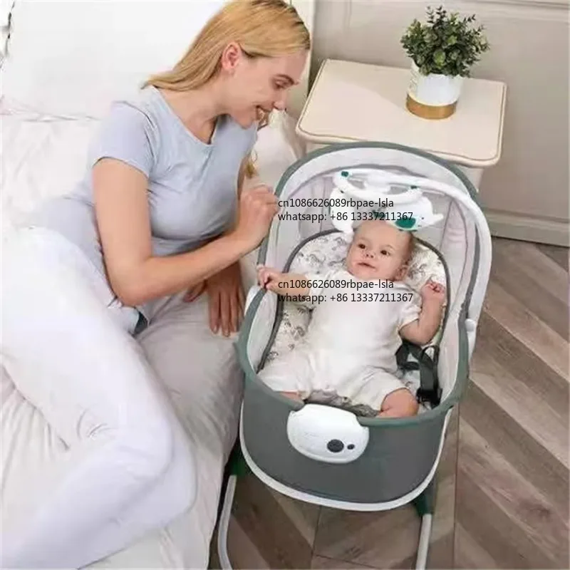 Electric Baby Swing Crib with Mosquito Net Auto Rocking Bassinet with Adjustable Height for Newborn Infant Soothing