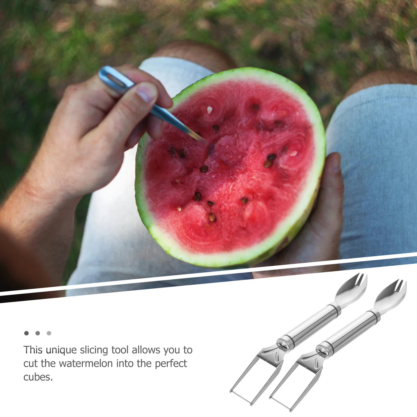 

2Pcs Stainless Steel Fruit Slicer Cutter Watermelon Fork Tool Smooth Edges No Burrs Ideal for Salad Prep Lightweight Portable