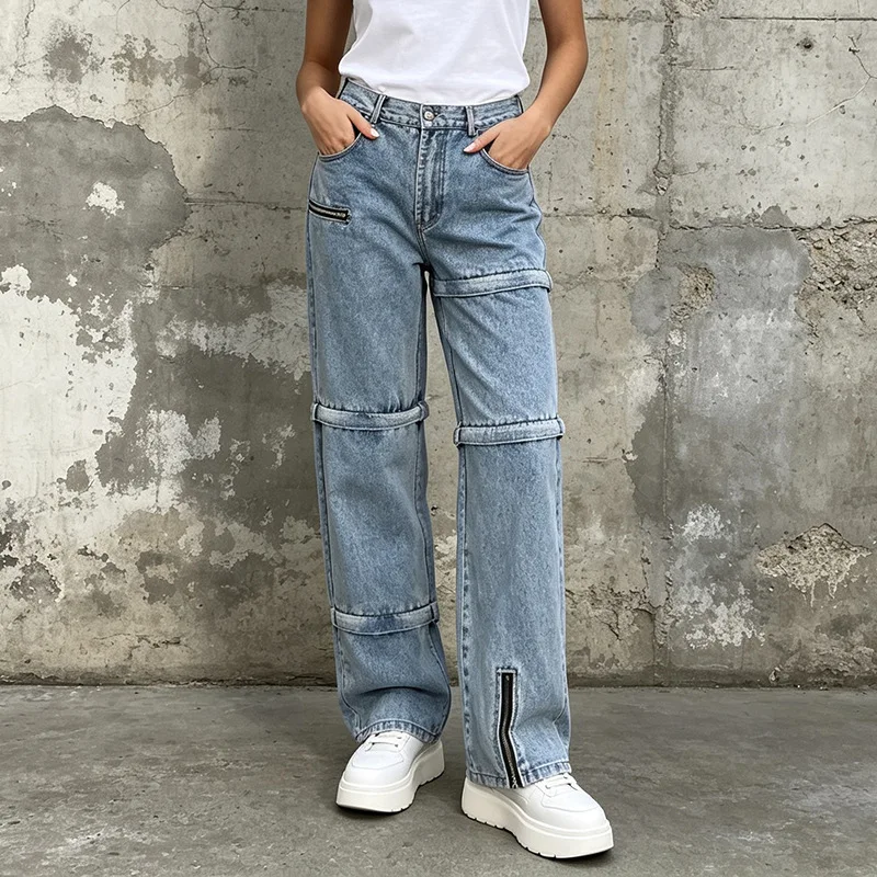 ZAMOR Women's 2026 New Detachable Zip-Off Straight-Leg Jeans Convertible Two-Piece Denim Pants