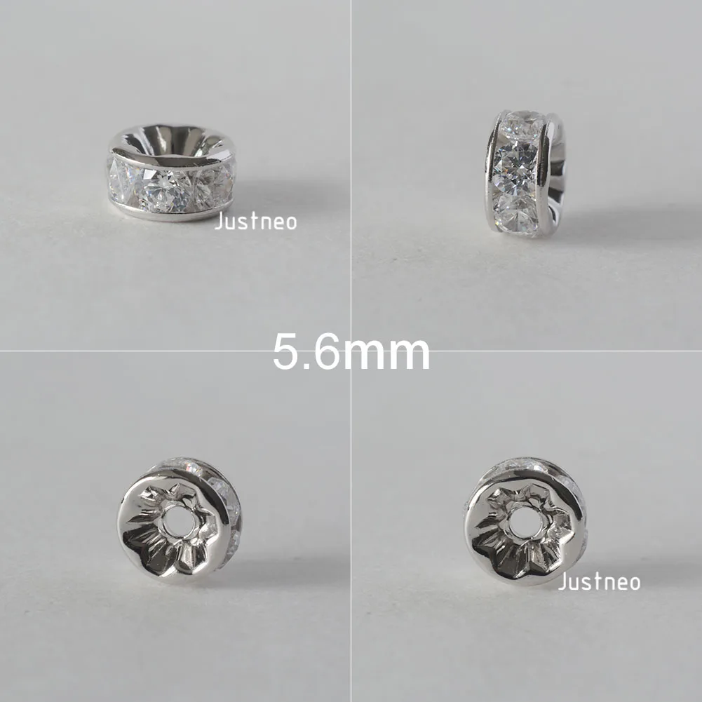 925 Sterling Silver CZ Rondelle Spacer Beads, Silver Clear Cubic Zirconia Loose Beads for DIY Craft Jewelry Making