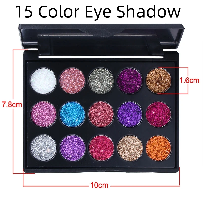 15 Colors Glitter Eye Shadow Shiny PigmentEye Makeup Palette Long-lasting Make Up Eyeshadow Palette Party Gifts