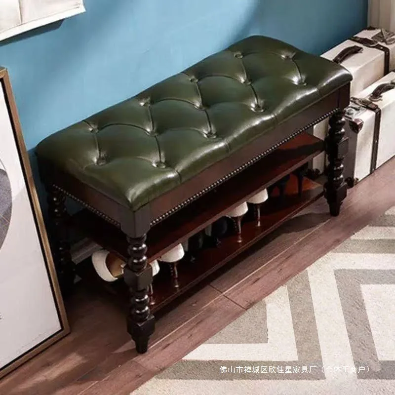 

Customizable American Solid Wood Shoe Changing Stool Home Entrance Sitting Shoe Cabinet European Entrance Storage Shoe Rack