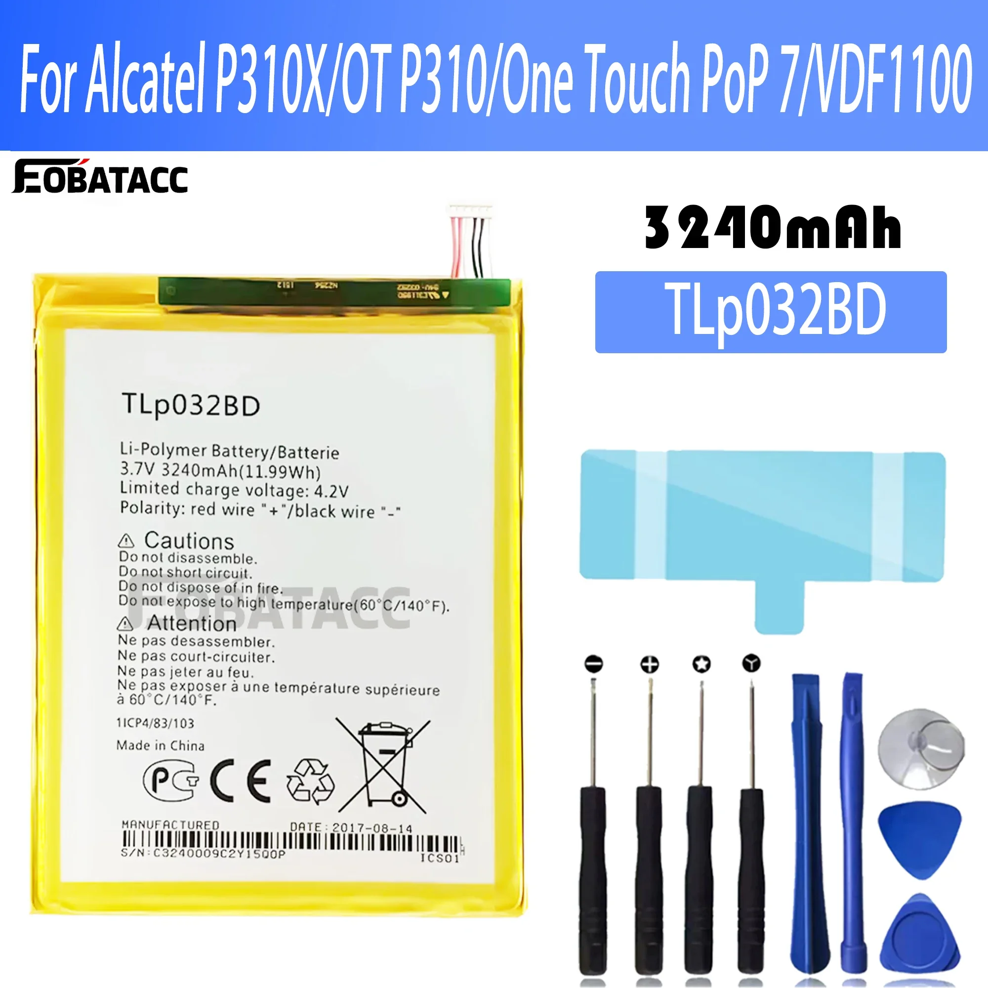 

100% New Original Battery TLP032BD For Alcatel P310X/OT P310/One Touch PoP 7/VDF1100Battery + Free Tools