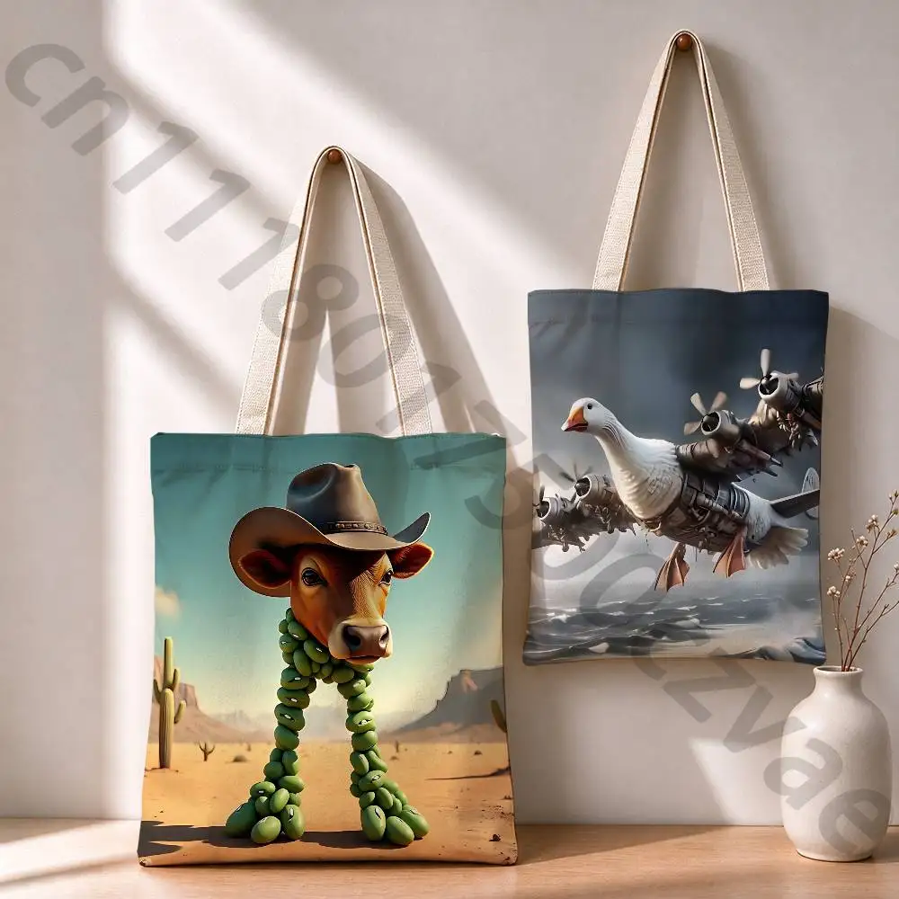 Art B-Brainrot T-Tralalero Reusable Fashionable Backpack Multifunctional Handbag Canvas Shopping Bag