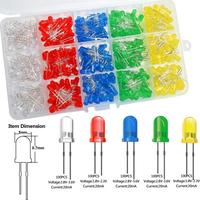 500 pcs (5*100) 5mm LED Light Emitting Diode Assortment Kit Low Voltage Diffused Diode for DIY PCB Circuit Indicator Lights