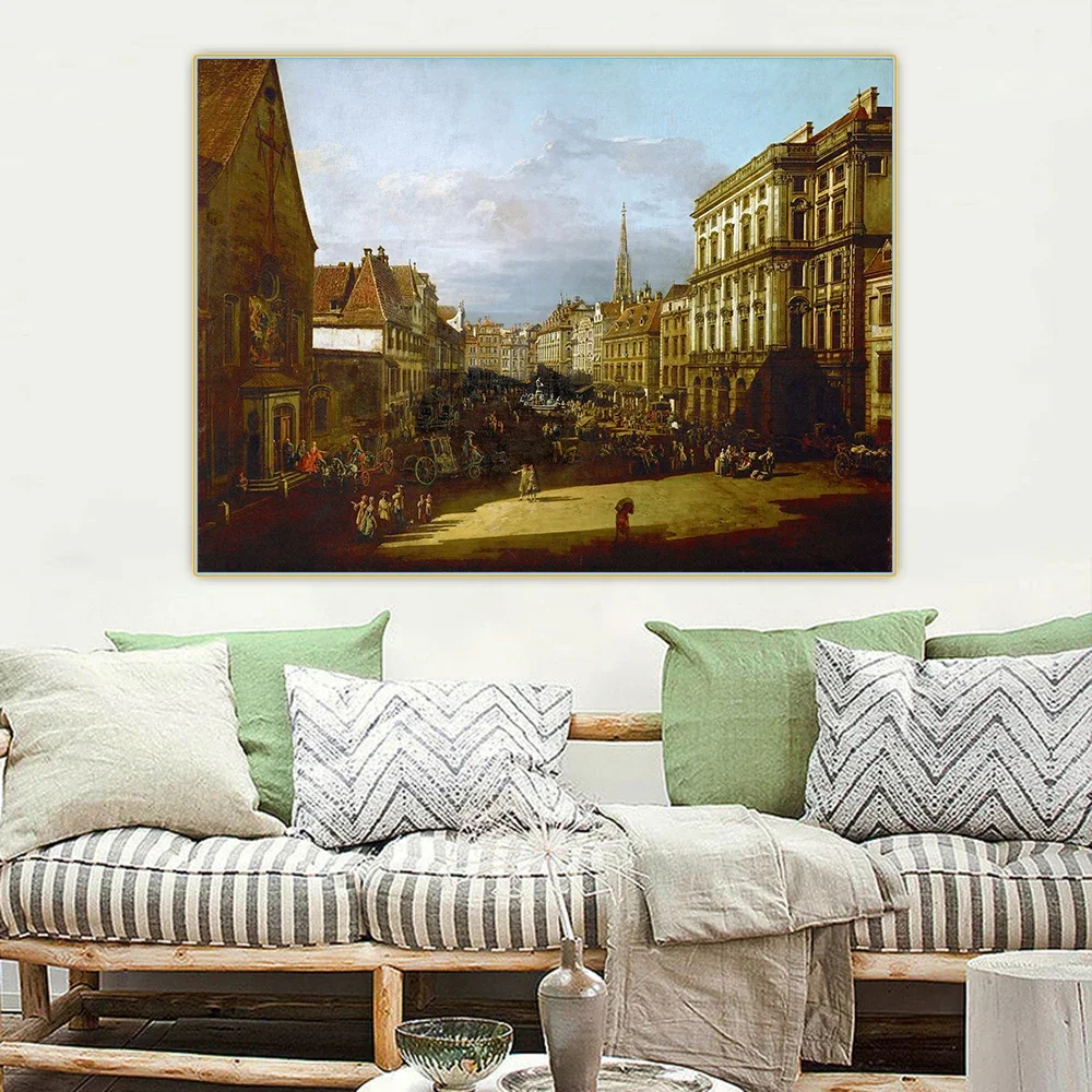 سيتون برناردو بيلوتو 《عرض فيينا، Mehlmarkt شاهد من جنوب غربي نحو شمال شرق》ديكور لوحة زيتية قماشية