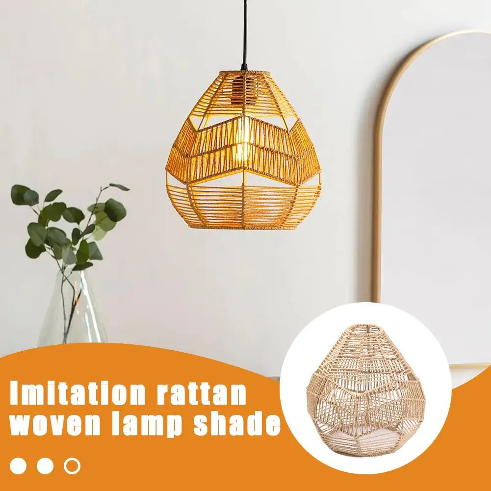 Bamboo Chandelier Lighting Device, Imitation Rattan Chandelier Chandelier Lampshade Basket Bohemian Hand-woven K3s8