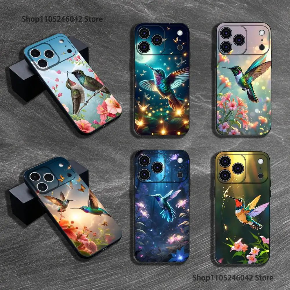 

Colorful Bird Hummingbird Wear-resistant Phone Case For iPhone 17,16,15,14,13,12,11,Pro,Max,Plus Black Soft Cover