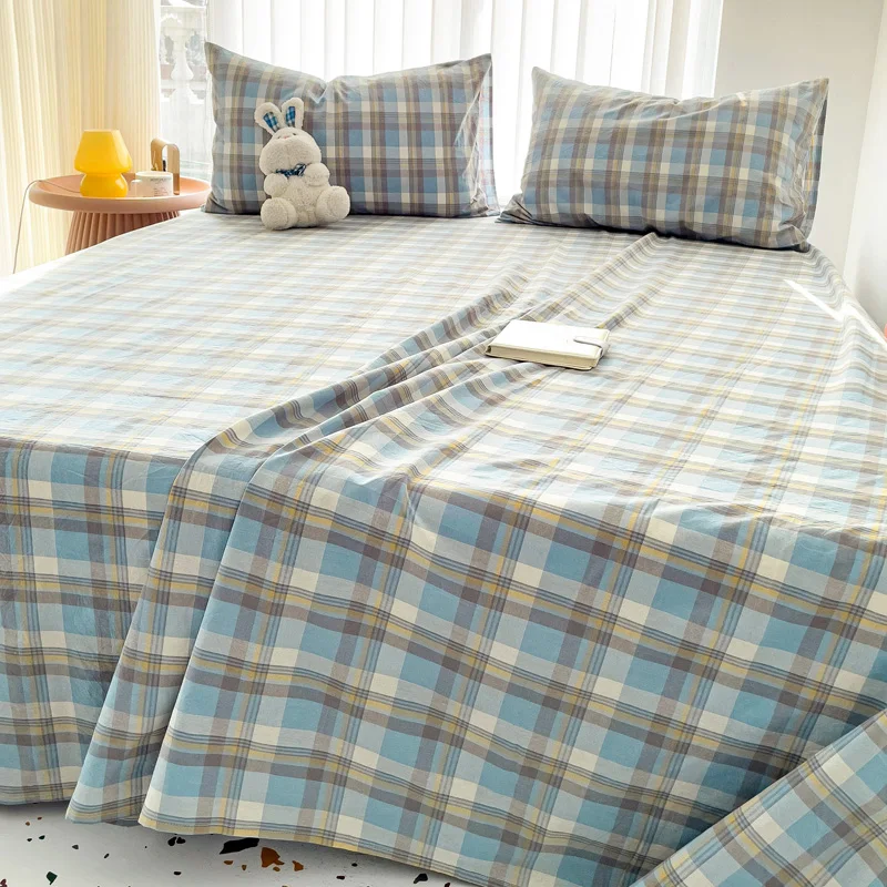 3PCS New Lattice Sheet Set with Pillowcases Soft Warm Bed Linen Twin Full Queen Size Grid Home Bedding Set Simple Bedspread