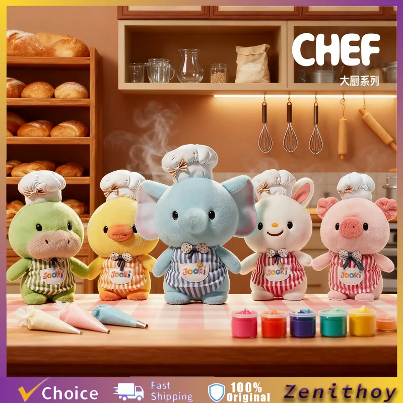 جوكي الشيف سلسلة أفخم دمية لطيف الجلد ودية الحيوان مرافقة الدمى الفيل المطبخ Kawaii العصرية لعبة مفاجأة أفخم هدية