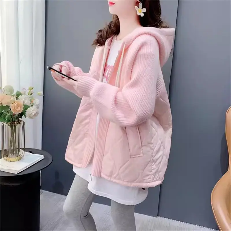 

Design Women's Quilted Cotton Sweater Patchwork Hooded Jacket Autumn And Winter 2024 New Loose Llazy Thickened Cardigan Top K151