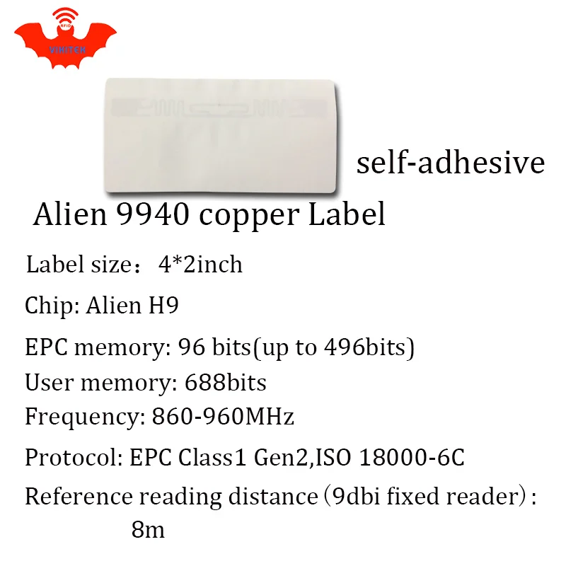 UHF RFID tag EPC 6C sticker Alien 9940 9640printable copper label 860-960MHZ H9 100pcs free shipping adhesive passive RFID label