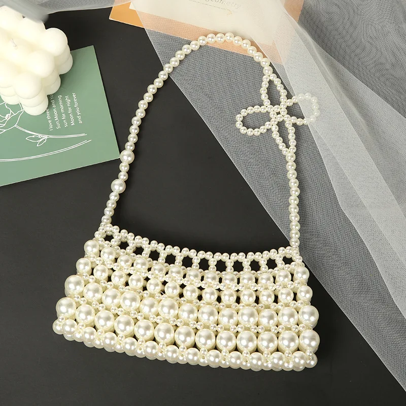 

Women Shoulder Bags 2022 ABS Purses and Handbags Female Shoppers Spring and Summer Fashion Casual Pearl Weave Hollow Square Bags