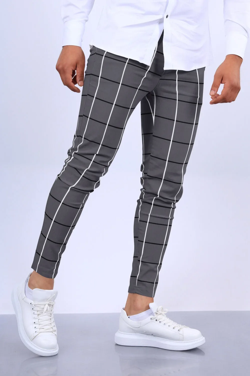 New Fashion Men Red Green Striped Casual Business Pencil Pants Male Business Fashion Slim Fit Plaid Formal Trousers Street Wear