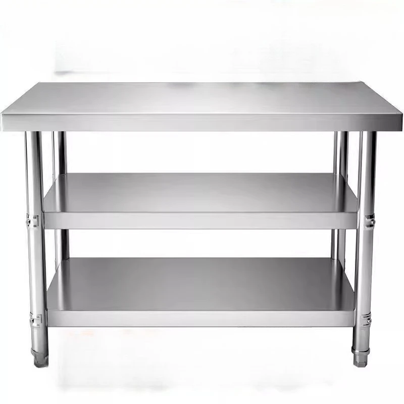 Workbench Extra Thick 304 Stainless Steel Commercial Kitchen Console Restaurant Cutting Table Three-layer Storage And Packing Ta