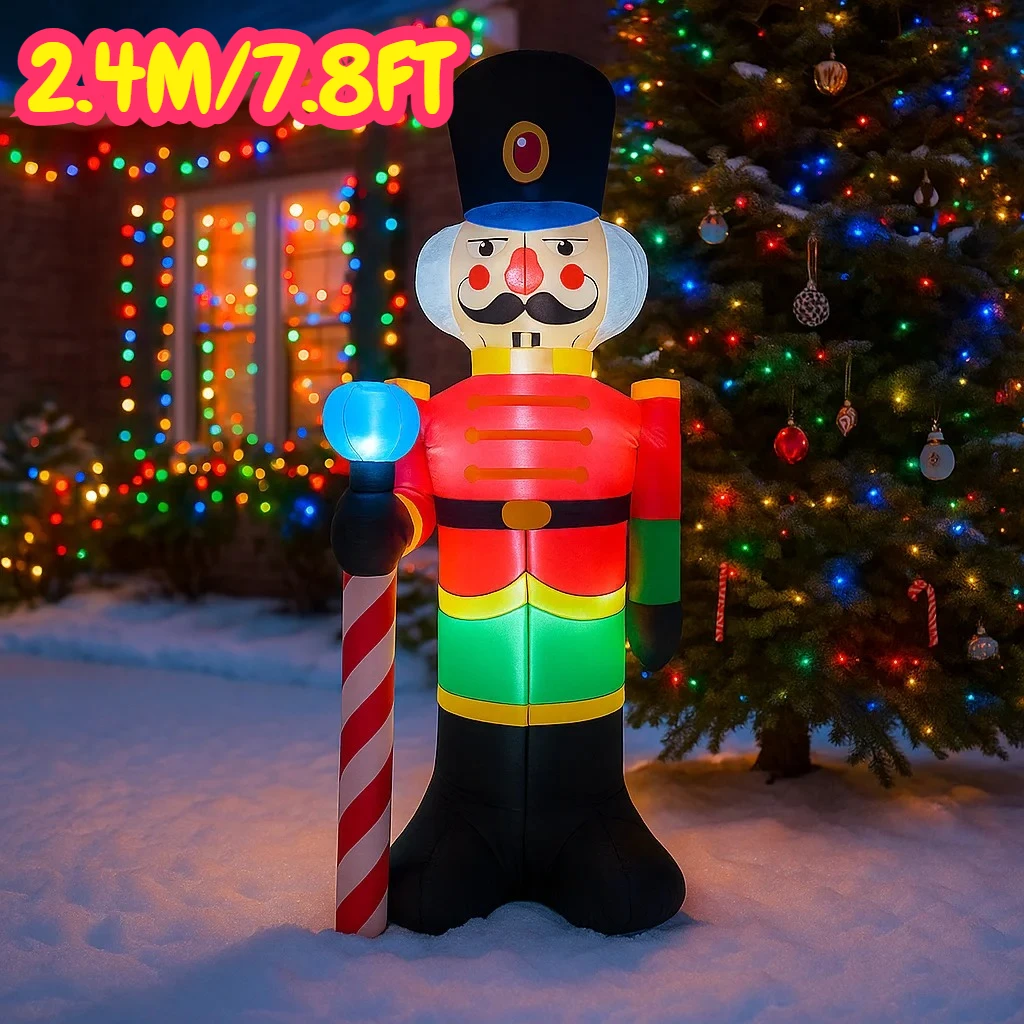 Cascanueces inflable de Navidad de 2,4 M/7,8 pies, soldado, bastón de caramelo, luces LED, decoraciones para el hogar, juguetes, patio, decoración de iluminación navideña