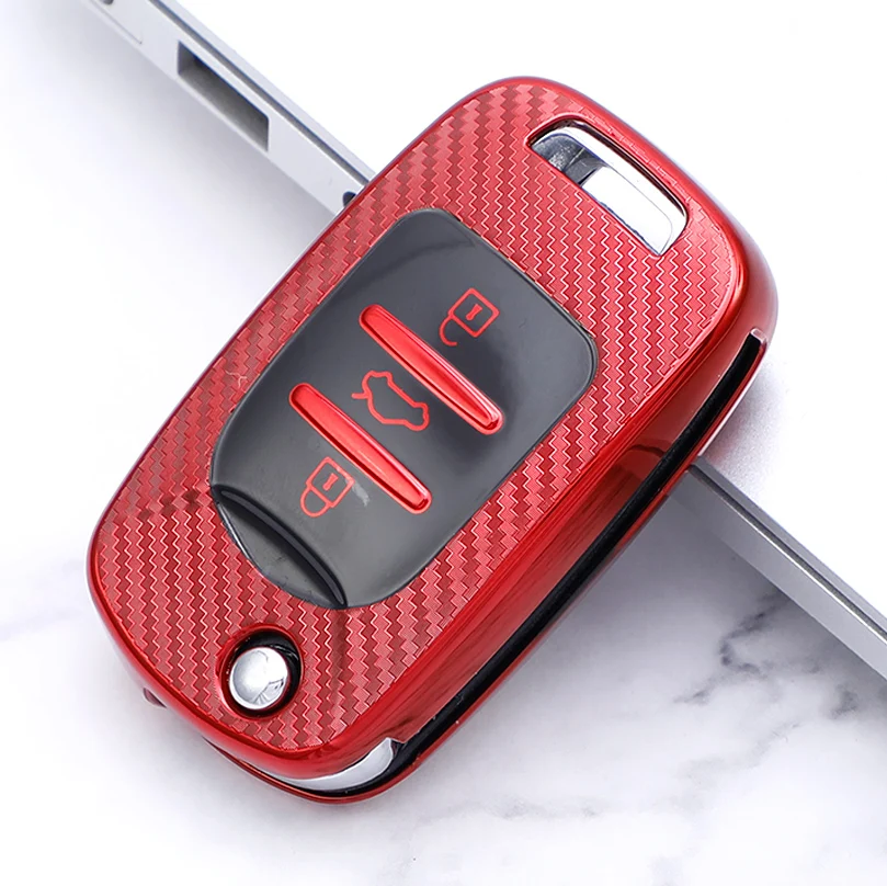 TPU Carbon Fiber Car Flip Key Cover Case Bag Shell Holder Keychain for Wuling Baojun 730 510 560 310 630 310W Protector