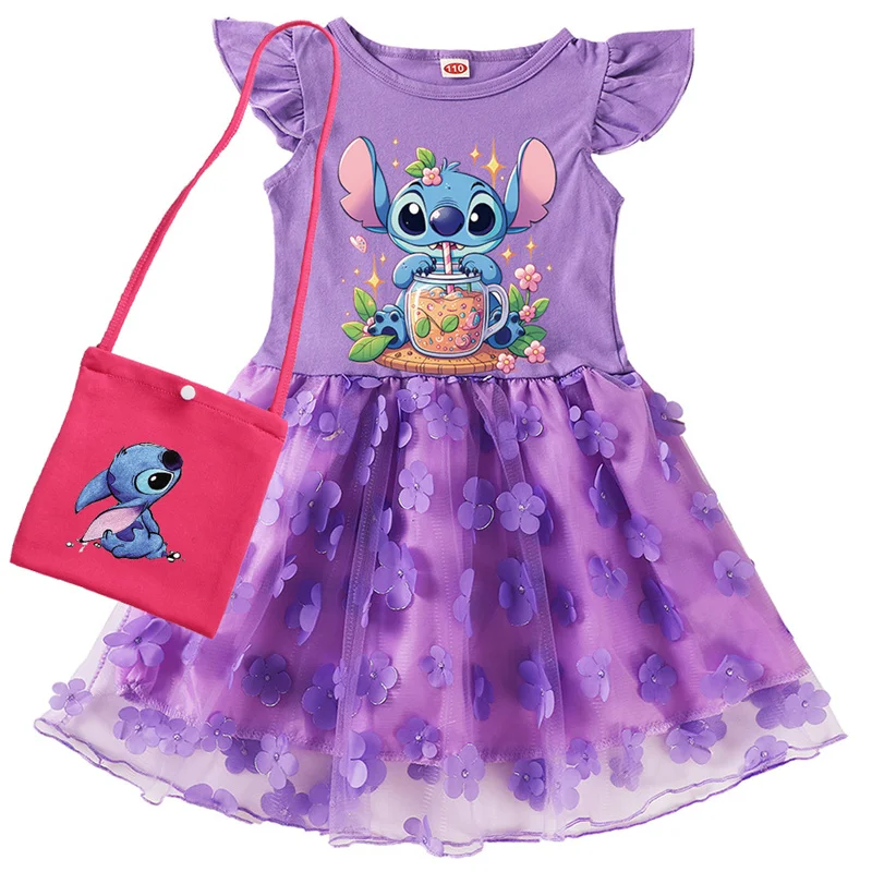 Lilo And Stitch Baby Girl Dress New Summer Toddler Kids Dress &Bag Baby Mesh Tutu Dresses Children Birthday Party Dress Clothes