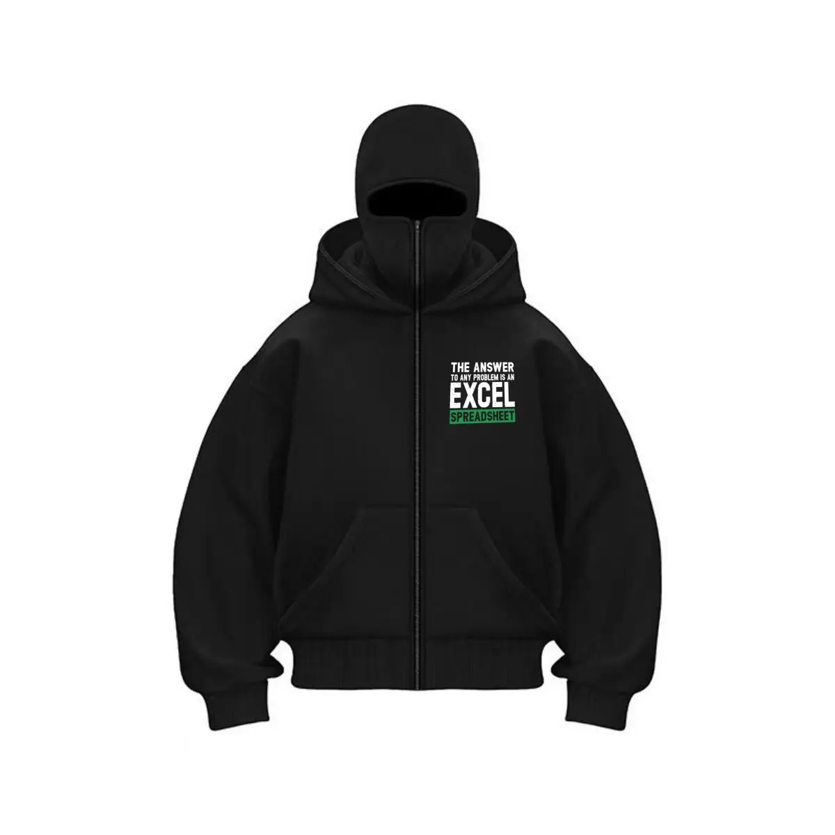 Excel Spreadsheet humor text tech art Balaclava Zip Hoodie Warm Outdoor Men's Winter Casual Sweatshirt