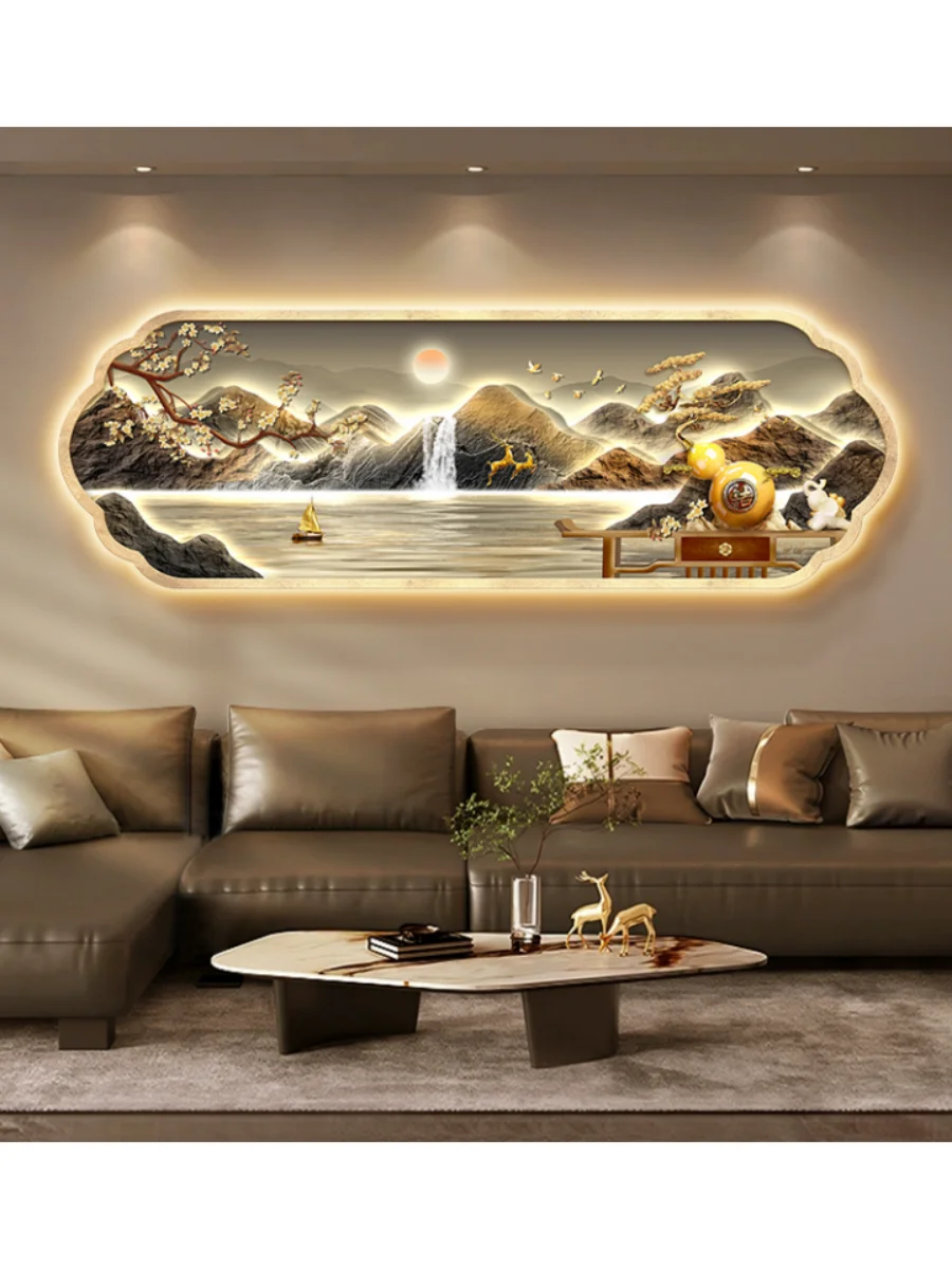 Mountain water living room light painting modern light luxury with led light creative high-end sofa background wall light painti