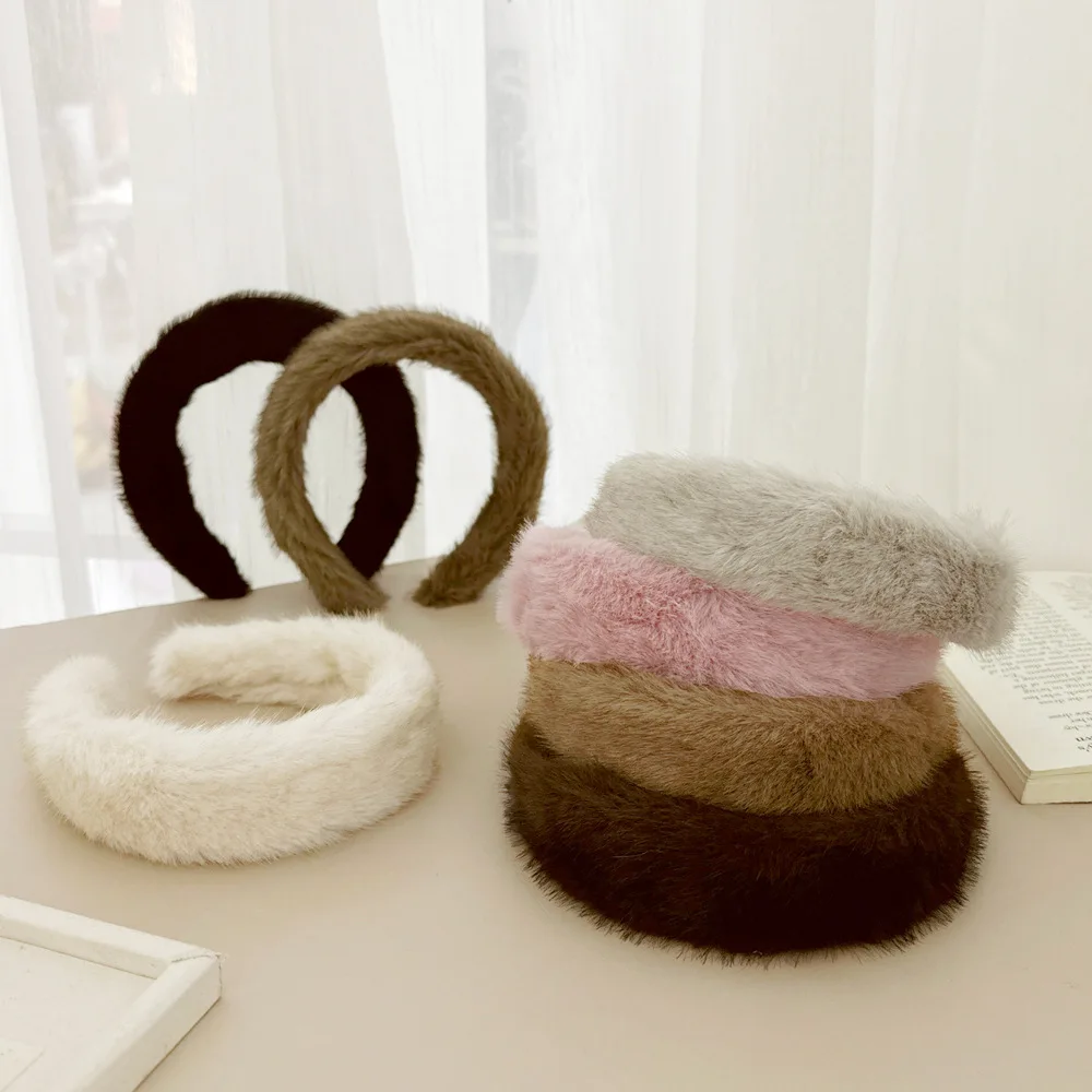 

Women Girls Plush Widen Thicken Plush Sponge Hair Bands Faux Fur Padded Headbands Soft Fluffy Furry Hairs Hoops Winter Headdress