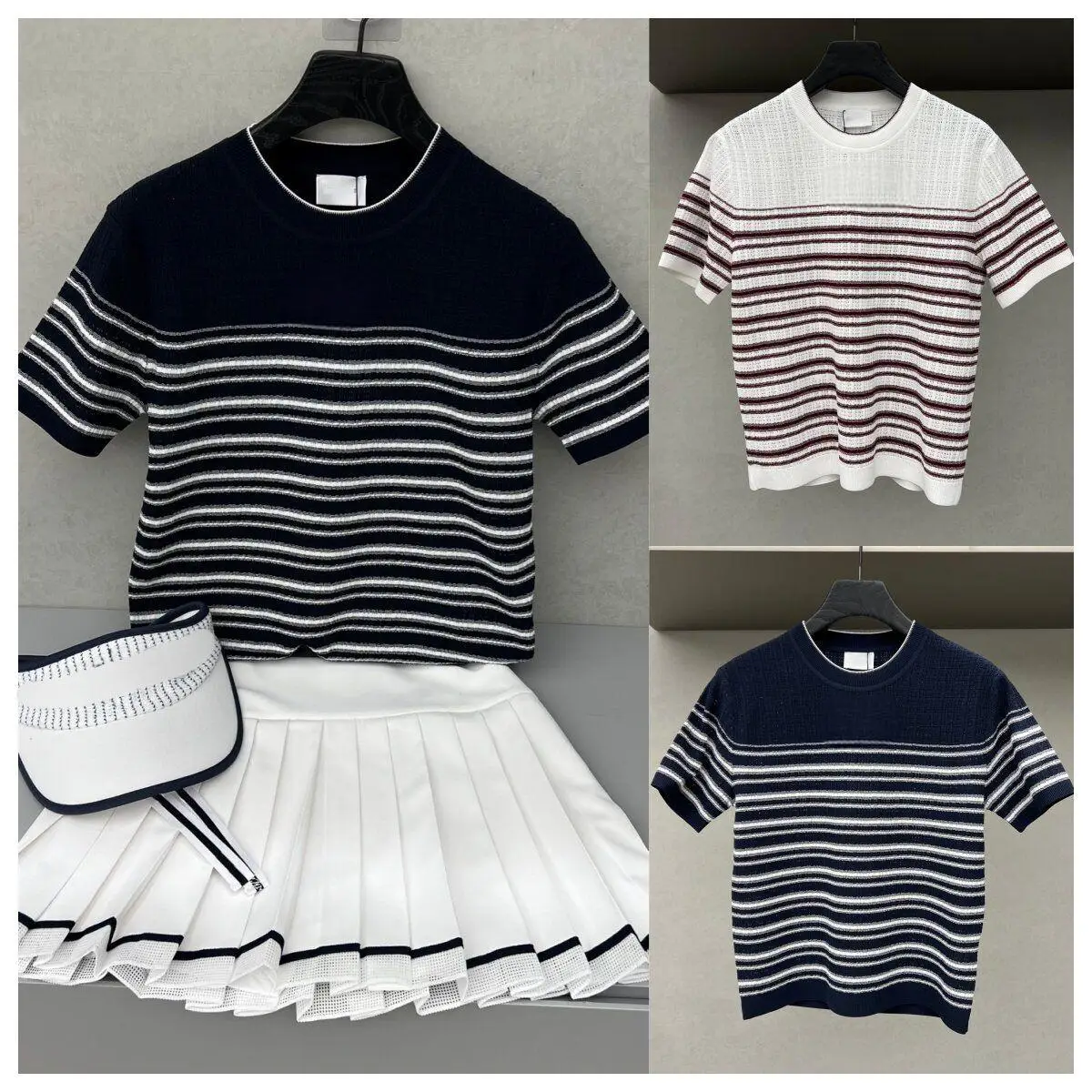 2026 Summer Women Contrast Color Striped Knit Golf Top Cool Touch Breathable Short Sleeve Casual Sports Tshirt