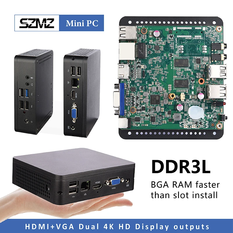 Szmz mini pc x5 z8350 1,92 ghz 4gb ram 64gb ssd wnidows 10 linux desktop computer unterstützung 2,5 zoll hdd vga & hd dual ausgang minpc