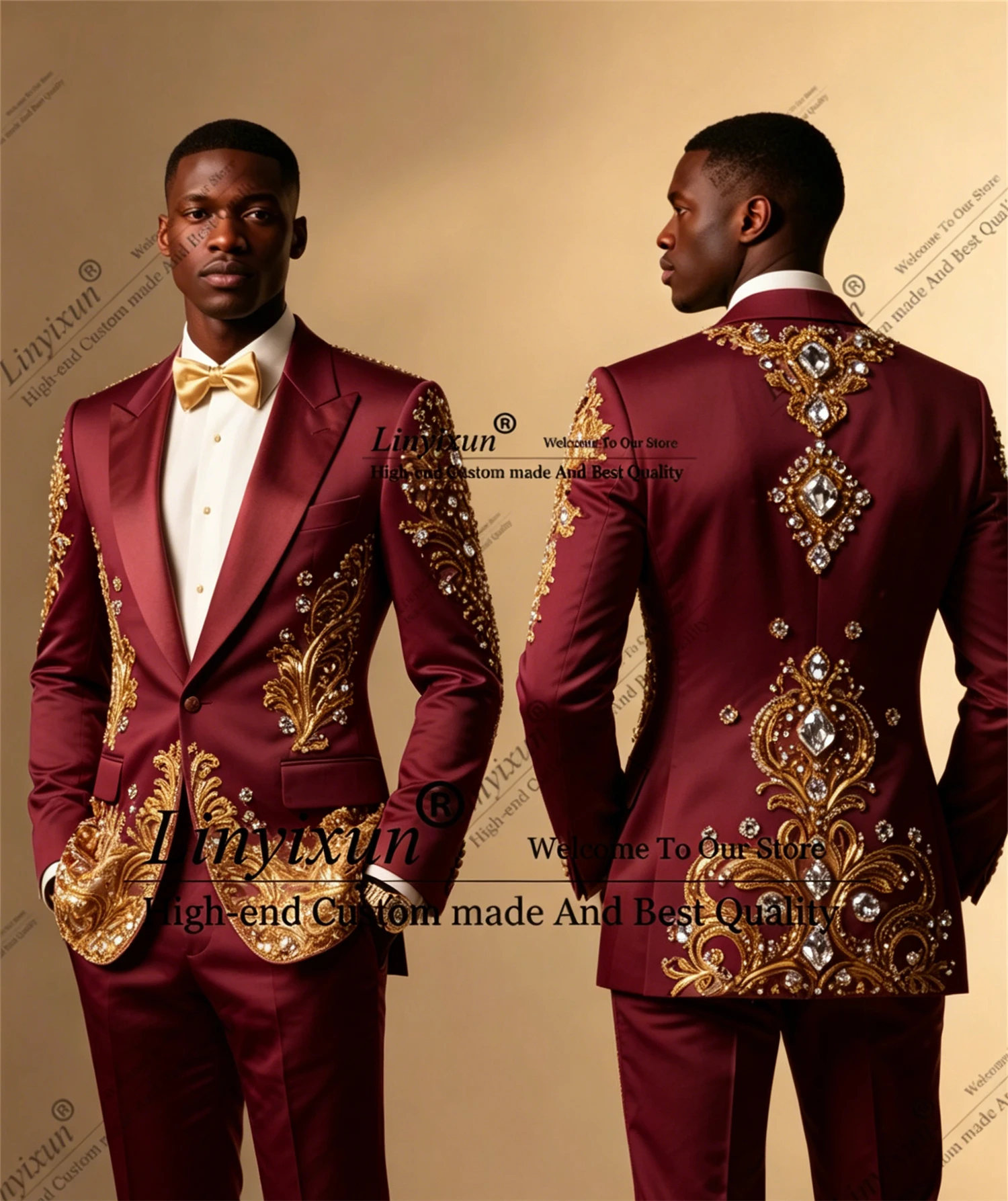 Luxury High-end Customized Jewelry Ornament Tuxedo Men Suits Wedding Groom Blazer Peaked Lapel 2 Piece Set rajes para hombre