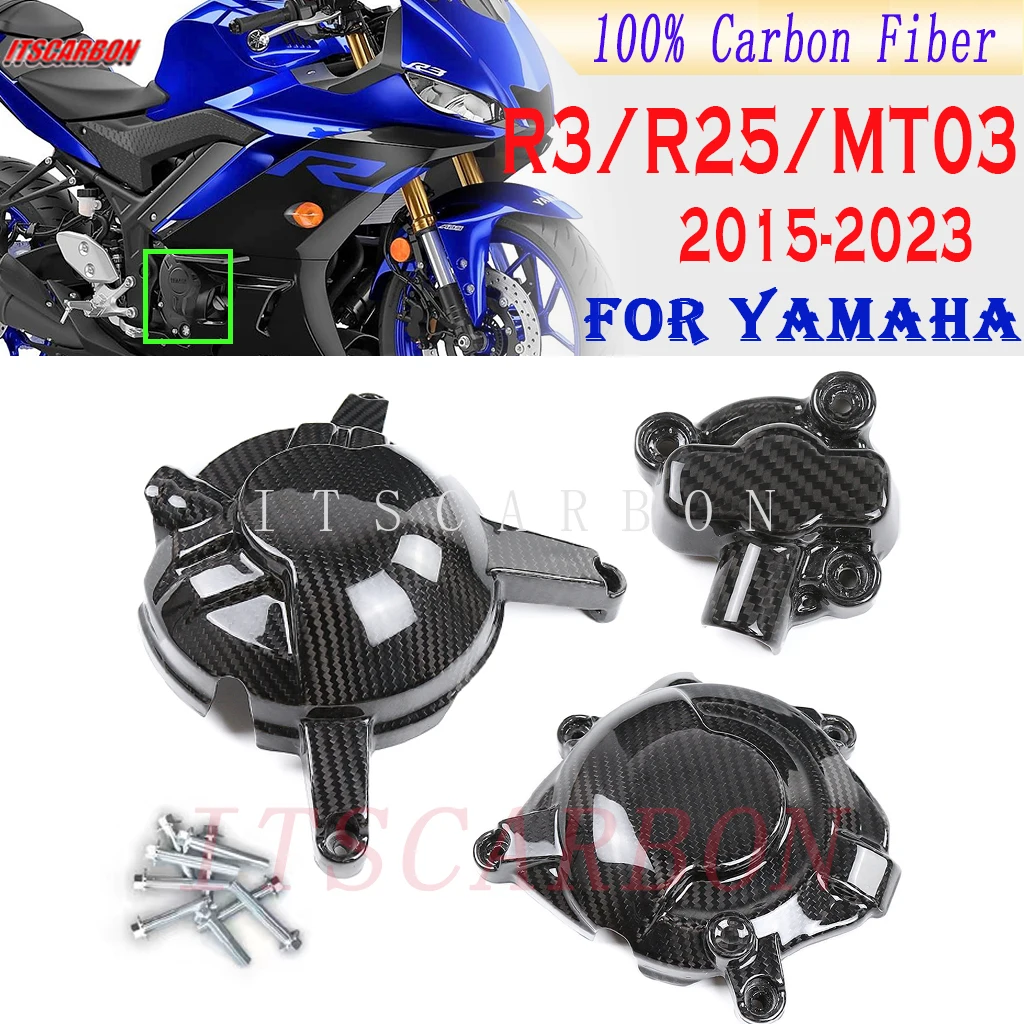 

100% Pure Carbon Fiber Engine Cover Protection Case Motorcycle Accessories For YAMAHA YZF-R3 YZF R3 MT-03 MT03 R25 MT-25 R125