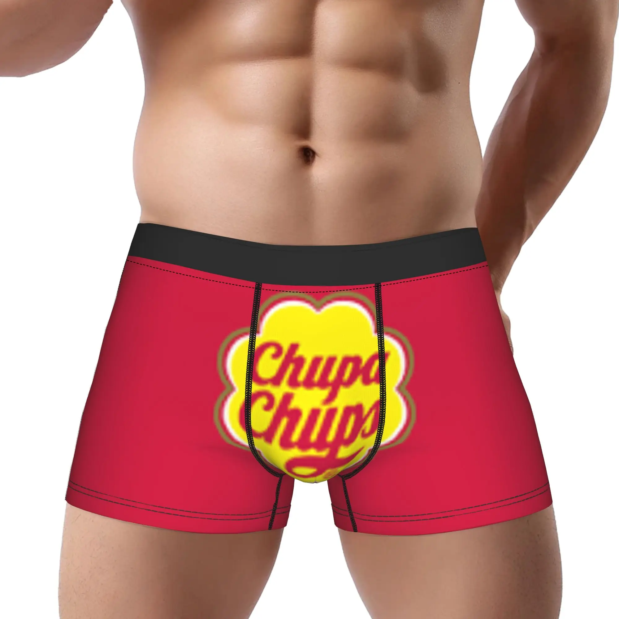 Calzoncillos Chupa Chups con fondo rojo rosa, bragas para hombre, ropa interior masculina, pantalones cortos cómodos, calzoncillos tipo bóxer